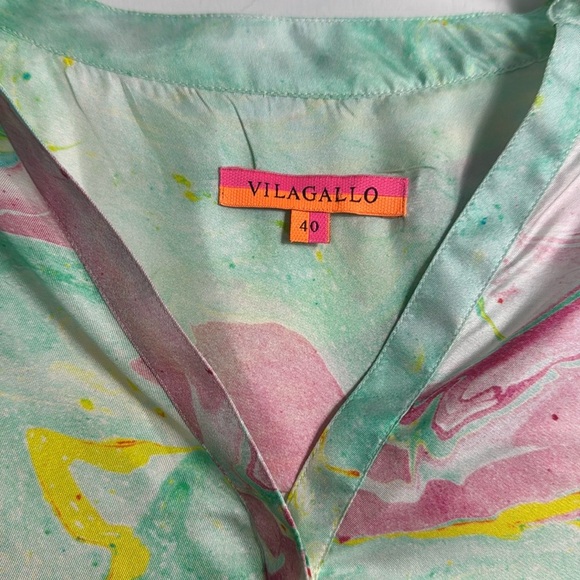Vilagallo 100% Silk Abstract All Over Printed Blouse Size 8 Art to Wear - Picture 4 of 9